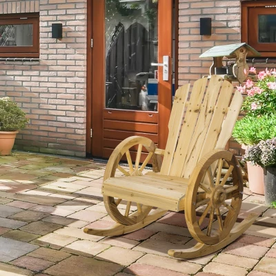 Outsunny Wooden Adirondack Rocking Chair Reclining Armchair Outdoor Garden Furniture Patio Porch Rocker - Natural