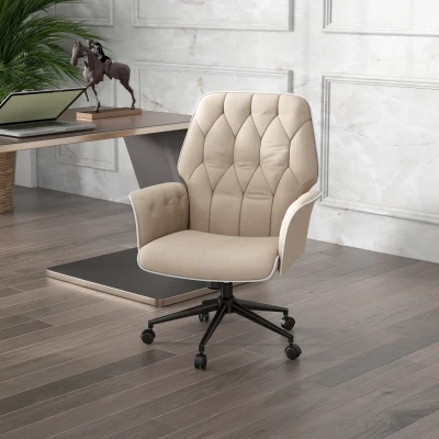 HOMCOM Fauteuil Bureau Pivotant Tissu Chanvre Beige