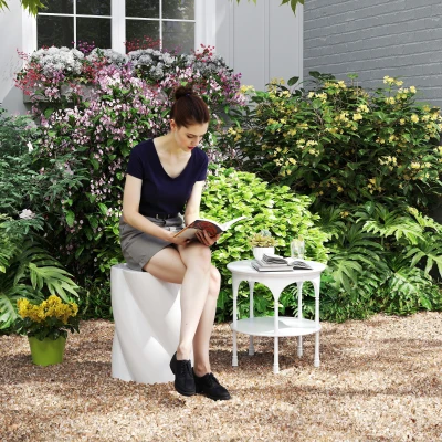Outsunny Ceramiczny Stołek w Kształcie Spirali, Obciążalność 120kg, Ø33 x 45 cm, Odporny na Warunki Atmosferyczne, Ogrodowy Hoker z Pokrywą, Kolor Biały