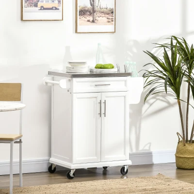 HOMCOM Îlot Cuisine à Roulettes Blanc avec Plateau Acier