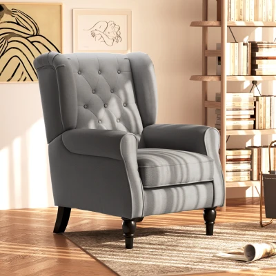HOMCOM Retro Wingback Accent Chair Dark Grey