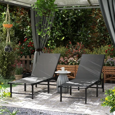 Outsunny Garden Sun Loungers Set of 2 Adjustable Steel Grey