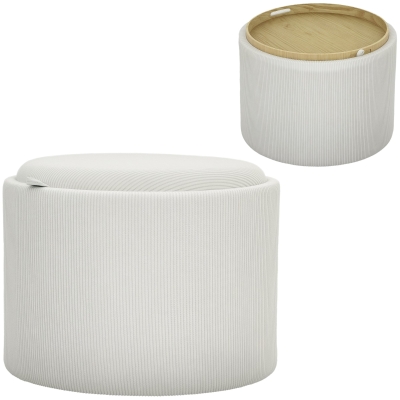 HOMCOM Opbergkruk met Ruimte, Rond, Voetensteun, Corduroy, MDF, Crèmewit