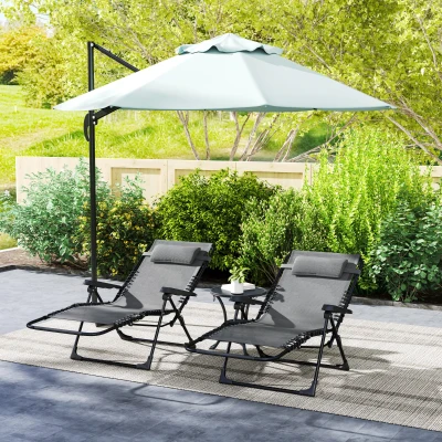 Outsunny Lot de 2 Chaises Longues Inclinables 90x65cm Gris