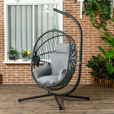 Outsunny Fauteuil Œuf Suspendu Gris Int/Ext avec Coussin