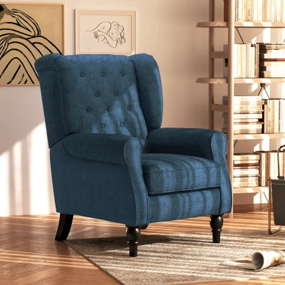 HOMCOM Wingback Accent Chair Blue Upholstered Tufted