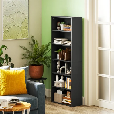 HOMCOM 6-Tier Freestanding Bookshelf Adjustable Black