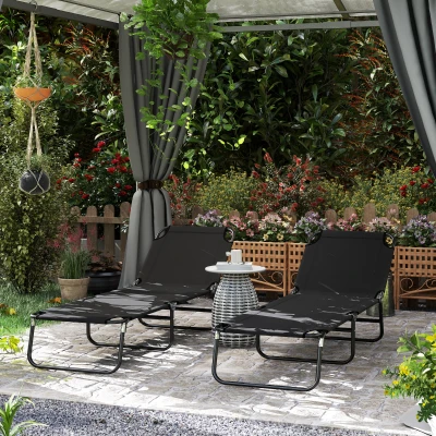 Outsunny Garden Sun Lounger 5-Position Back - Black