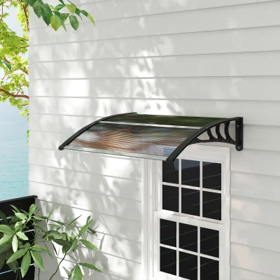 Outsunny 0.8 x 1 m Window Awning Door Canopy Modern Polycarbonate Cover Outdoor Rain Snow Sunlight Protection Hollow Sheet Brown