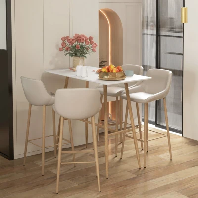 HOMCOM Table Bar Rectangulaire 4 Pers Acier Blanc 120x60cm