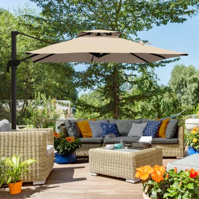 Outsunny Parasol Déporté 3x3m Rotation 360° Polyester Kaki