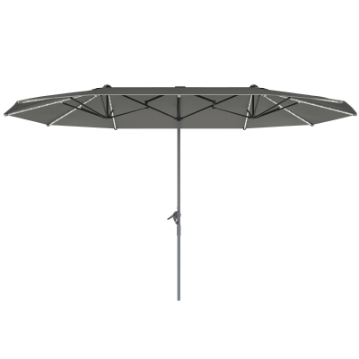 Outsunny Podwójny Parasol z Oświetleniem Solarnym, Aluminium, Poliester, Ochrona UPF50+, Odporność na UV, Parasol Tarasowy, Ciemnoszary