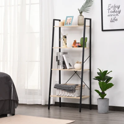 HOMCOM 4-Tier Vintage Ladder Shelf Wood Storage Stand Black