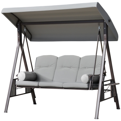 Outsunny Gartenliege für 3 Personen mit verstellbarem Dach, Kissen, Tabletts 116 x 206 x 183 cm Polyester Hellgrau