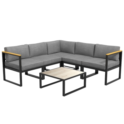 Outsunny Gartensofa-Set, Ecksofa im zeitgenössischen Design, 6-teilig für 5 Personen - aus Aluminium, hoher Komfort