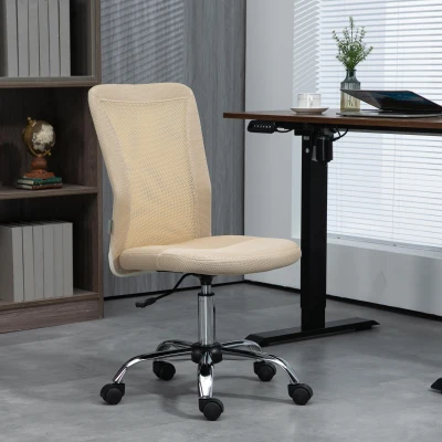 Vinsetto Bürostuhl ergonomisch höhenverstellbar verchromtes Fußgestell 360° drehbarer Mesh-Bezug beige