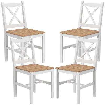 HOMCOM Set mit 4 Esszimmerstühlen im Landhausstil, weißes Gestell - Perfekt für Esszimmer, Küche oder Wohnzimmer