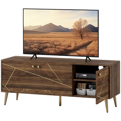 HOMCOM TV-Schrank TV-Möbel für Fernseher bis zu 60 Zoll mit Schränken verstellbaren Regalen Stahlfüßen 130 x 40 x 52 cm braun