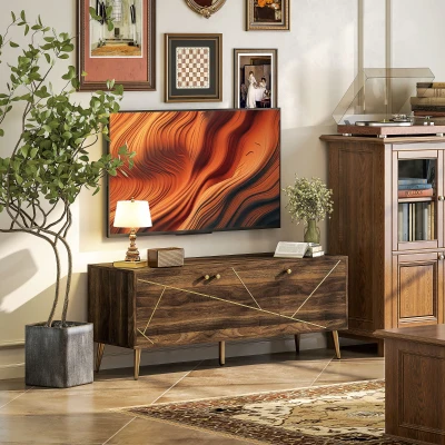 HOMCOM TV-Schrank TV-Möbel für Fernseher bis zu 60 Zoll mit Schränken verstellbaren Regalen Stahlfüßen 130 x 40 x 52 cm braun