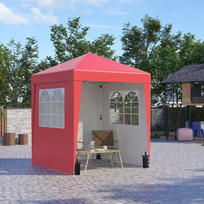 Outsunny Höhenverstellbarer faltbarer Pop-up-Gartenpavillon in Rot mit UV-Schutz 30+ und 3 Seitenwänden