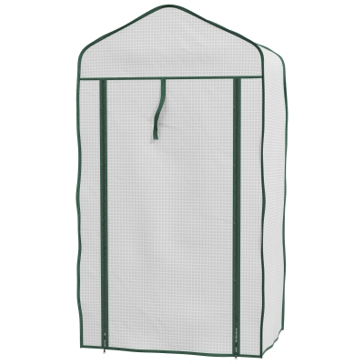 Outsunny Garten-Gewächshaus 3 Etagen Maße 59L x 39B x 127H cm pulverbeschichteter Metallrahmen Grün Hochdichtes PE 140g/m² Weiß
