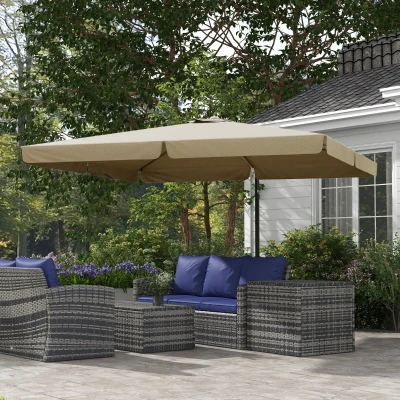 Outsunny Neigbarer quadratischer Sonnenschirm mit Kurbel und kreuzförmigem Ständer, 3 x 3 x 2,56H m, Aluminium, für Garten, Beige