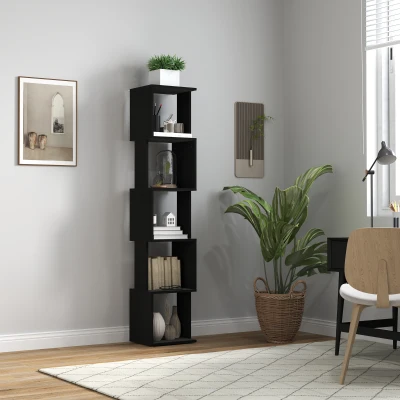 HOMCOM Moderne Design-Bibliothekregal mit 5 Ebenen - Praktische Aufbewahrung für Zuhause oder Büro, Schwarz