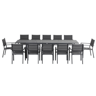 Outsunny Gartenmöbel-Set aus Aluminium und Textilene, ausziehbarer Tisch für 8/12 Personen, 12 stapelbare Stühle, Dunkelgrau