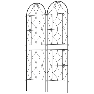 Outsunny Kletterpflanzenstütze mit Muster Set mit 2 Garten-Treppengitter für Reben Blumen Gemüse aus Metall 50 x 180 cm schwarz