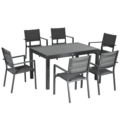 Outsunny Gartenmöbel-Set ausziehbarer Tisch 135-270 cm aus Aluminium und Textilene 6-10 Personen 8 stapelbare Stühle Grau