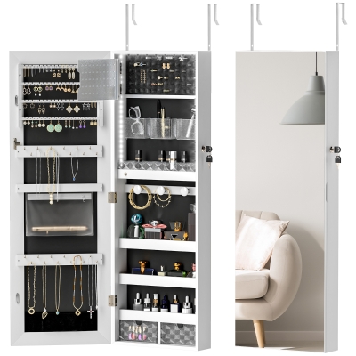 Jewellery Cabinet 37W x 10.5D x 108H cm White Surface and Black Lining