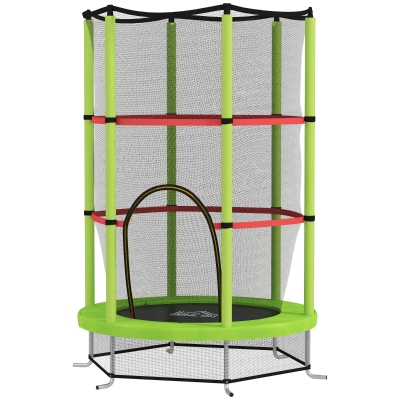 HOMCOM Kindertrampolin Sicherheitsnetz Reißverschlusstür 6 gepolsterte Stangen maximale Belastung 45 kg Ø 1,40 x 1,90H m Grün