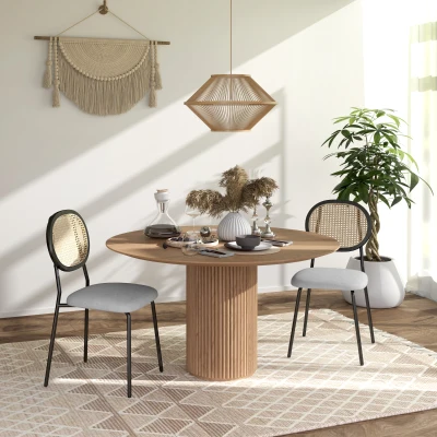 HOMCOM Set mit 2 Dining-Stühlen, Küchenstühle, Rattanrücken, atmungsaktiver Stoff, Stahlrahmen, 44 x 54 x 87 cm, Grau