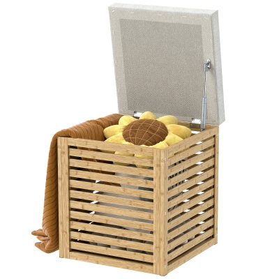 HOMCOM Aufbewahrungsbox Aufbewahrungshocker 54,76 L lamellenförmiges Design naturbelassener Bambusrahmen 40 x 40 x 47 cm Naturholz