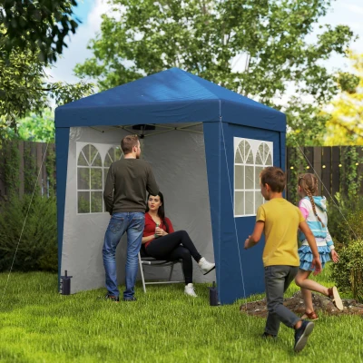 Outsunny Faltbares Gartenpavillon Pop-up-Pavillon Höhenverstellbarer UV-Schutz 30+ 3 Seitenwände Dunkelblau