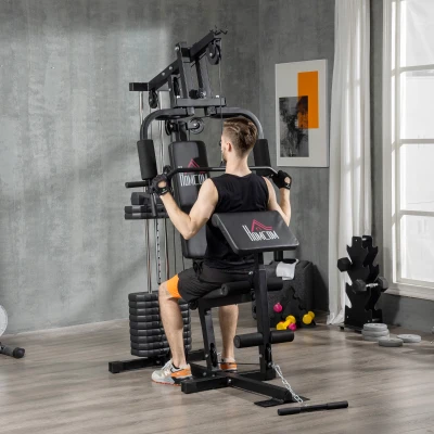 HOMCOM Fitness-Station mit 12 Gewichtsblöcken à 5,5 kg für ein umfassendes Training - 135 x 103 x 210 cm