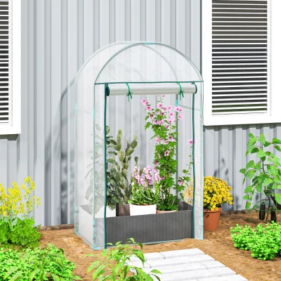Outsunny Mini-Garten-Gewächshaus Balkon mit Pflanzsack und verstärkter Kunststoffabdeckung, aufrollbarer Tür, transparent