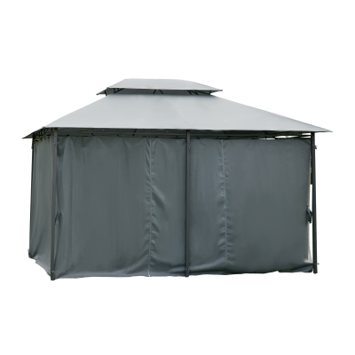Outsunny Gartenpavillon Pavillon im Kolonialstil mit Doppeldach und abnehmbaren Seitenvorhängen 3L x 4B x 2,8H m Grau