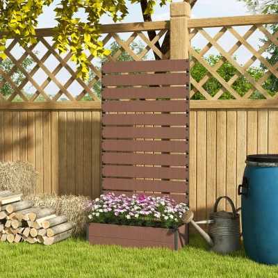 Outsunny Erhöhter Blumenkasten mit Rankgitter für Kletterpflanzen, 64L Pflanzkasten aus Verbundholz-Kunststoff und Aluminium