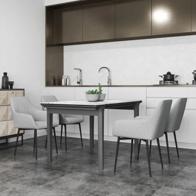 HOMCOM Dining Chairs Set of 4 Linen Fabric Metal Light Grey
