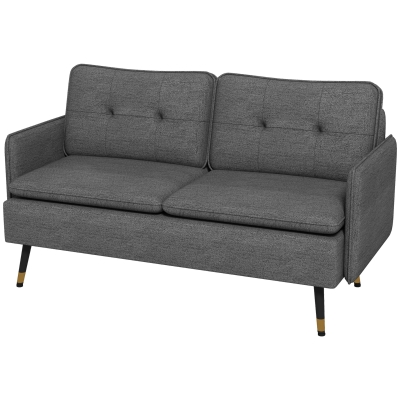 HOMCOM 2-Sitzer-Sofa im skandinavischen Design mit Leinenoptik und Paspeln 139 x 68 x 80 cm in Dunkelgrau