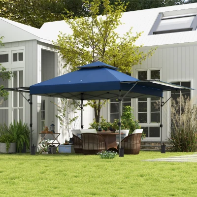 Outsunny Garten-Pop-Up-Pavillon Faltbar 5 x 3 m, Oxford-Gewebe mit 2 verstellbaren Seitenwänden, Transporttasche mit Rollen inklusive