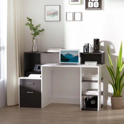HOMCOM Computertisch mit Multimedia-Aufbewahrung Design mehrere Aufbewahrungsmöglichkeiten 137 L x 55 B x 92 H cm Schwarz und Weiß