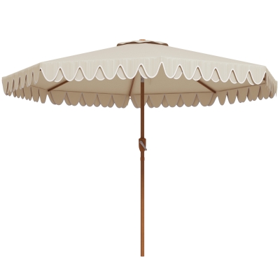 Outsunny Runder neigbarer Sonnenschirm Ø 264 cm mit Volants aus hochdichtem Polyester anti-UV abnehmbarer Mast 8 Rippen - Creme