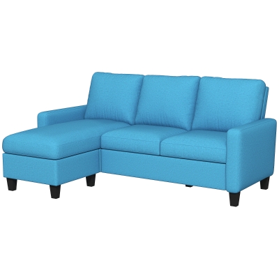 HOMCOM Ecksofa 3-Sitzer mit beidseitig umsetzbarer Chaiselongue für Wohnzimmer, Büro, Apartment blau