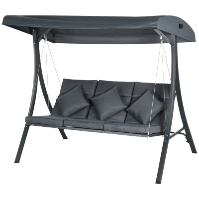 Outsunny Garten Hollywoodschaukel 3-Sitzer mit verstellbarem Dach, inkl. Matratze aus Stahl und Polyester dunkelgrau