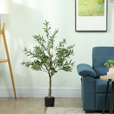 HOMCOM Planta Artificial Decorativa de 120 cm Árbol de Olivo con 450 Hojas y 20 Aceitunas en Maceta para Interior Verde