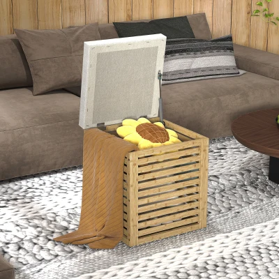 HOMCOM Aufbewahrungsbox Aufbewahrungshocker 54,76 L lamellenförmiges Design naturbelassener Bambusrahmen 40 x 40 x 47 cm Naturholz