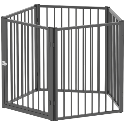 PawHut Hundepark, Tierpark, 5 Paneele, tragbarer faltbarer Zaun, sicher, schwarz