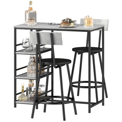 HOMCOM Barisch-Set mit 2 Hockern und Aufbewahrungsregalen für Esszimmer, Küche, Grau und Schwarz